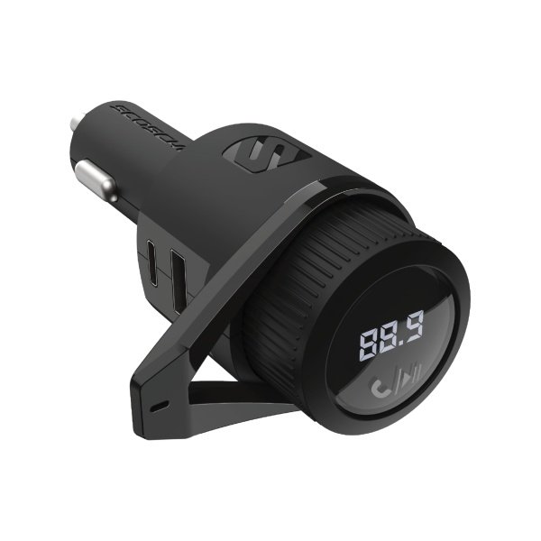 Scosche BTFM9 FM Bluetooth Transmitter Car, Dual 12W USB-C and USB-A Charging Ports, Fast Type C Car Charger, Wireless Radio Bluetooth Adapter, Hands-Free Kit for Calls, Siri and Google Assistant